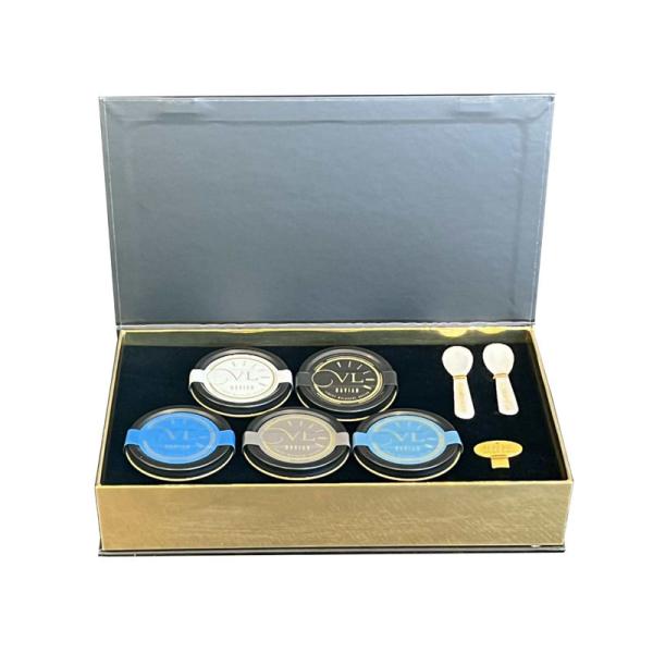 Gold Packaging Black Red Caviar Tin Jar Gift Set with Paperboard Packaging and