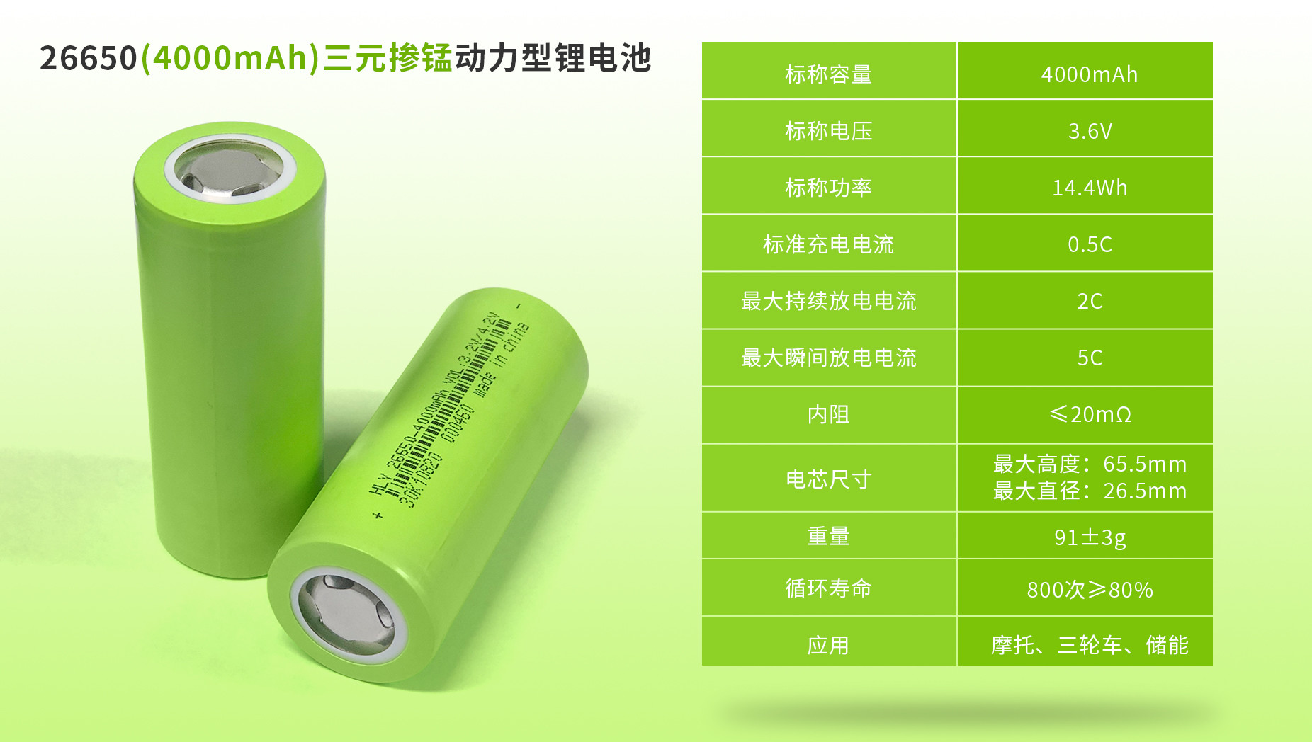 4000mah Li Ion Rechargeable Battery , 3.6V 26650 Lithium Batteries