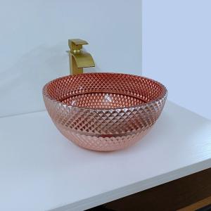 Wholesale Shinning Glass Rose Gold Vessel Sink Square Above Counter Electroplated from china suppliers