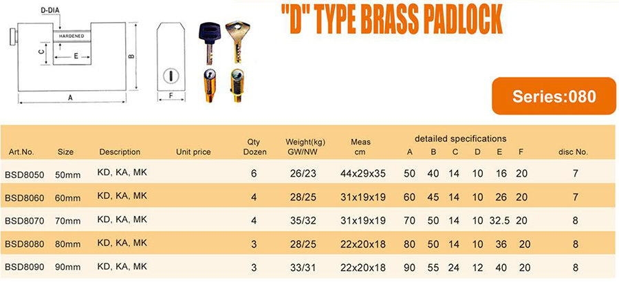"D" TVPE BRASS PADLOCK