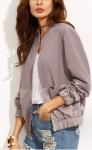 Custom Womens Woven Jacket , 100% Polyester Lining Ladies Satin Bomber Jacket