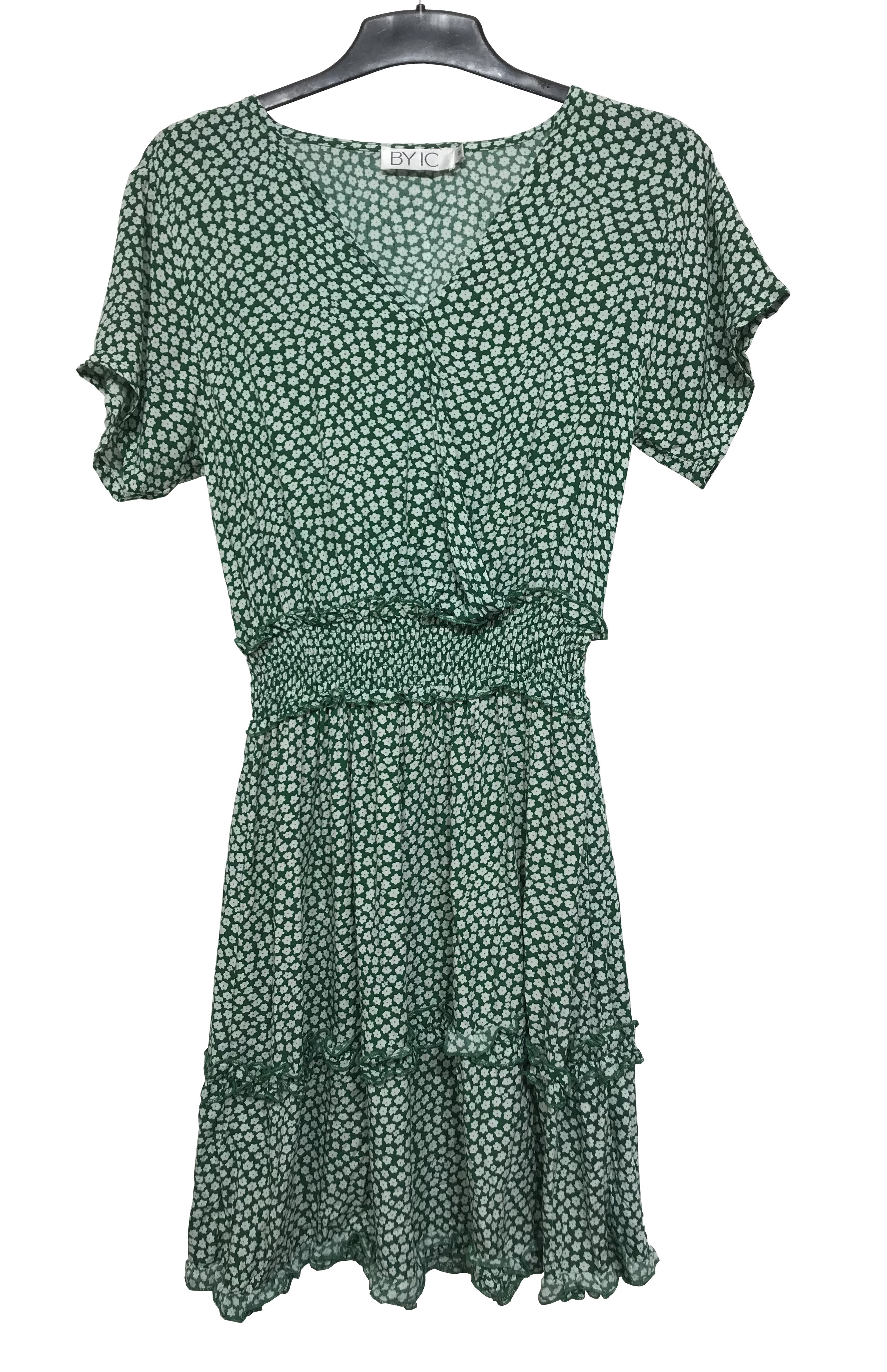 High Waist Flower Plus Size Print Dress Polyester Fabric Green Color For Holiday