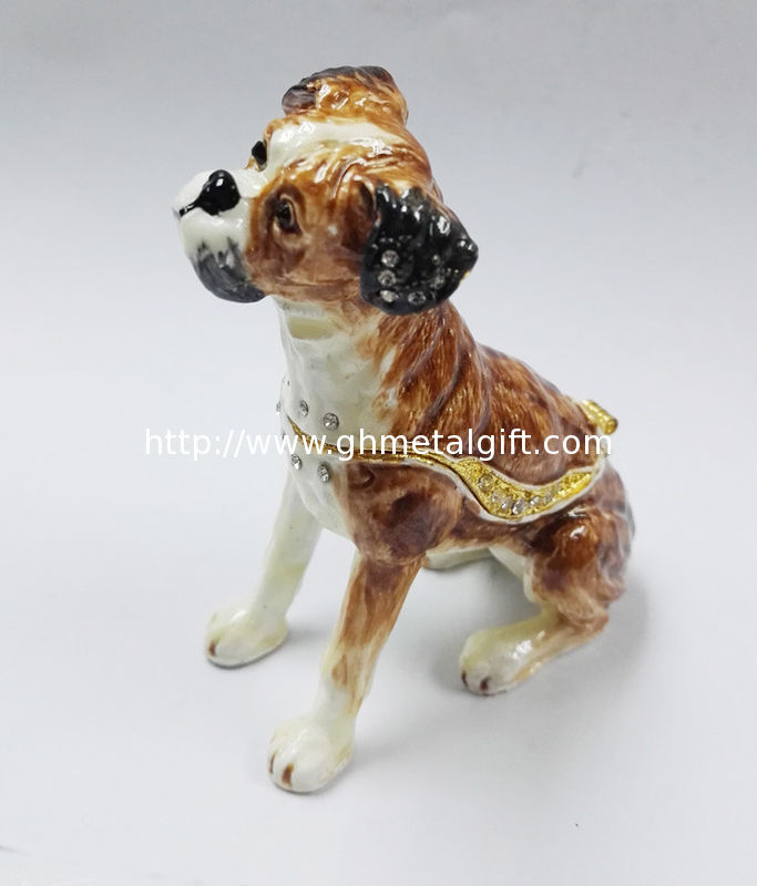 Bejeweled Home Decoration Dog metal trinket box Enamel Pewter Alloy Dog design metal trinket box