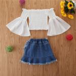 110cm Trumpet Sleeve Shirt Children'S Outfit Sets Denim Skirt With Tassels OEM