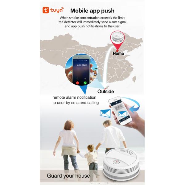 Tuya Smart Home Energy-saving Battery Power Supply Mobile App Push Wifi Smoke Detector