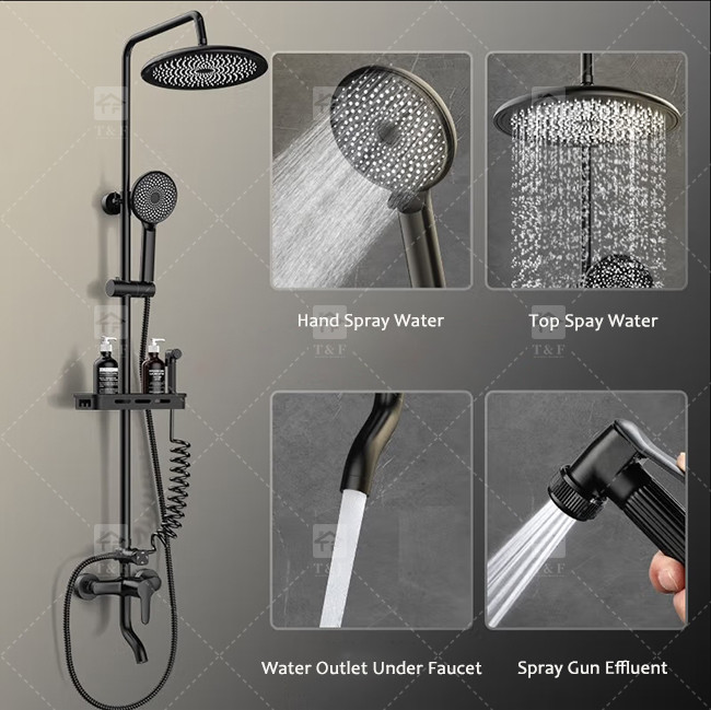 Electroplating Three Piece Shower Head Set With Pressurized Black Shower Head OEM