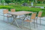 Outdoor Poly Wooden Dining Table And Chairs Plastic Wood Patio Table And Chair