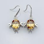 Women Jewelry Sterling 925 Silver Citrine Cubic Zirconia Dangle Earrings (E07)