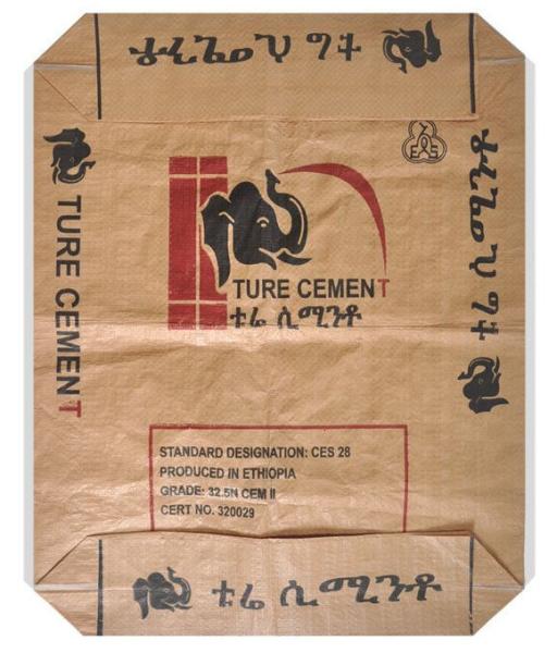 Square PP Laminated Kraft Paper Bag Flexiloop Coated 50 Kg Woven Polypropylene