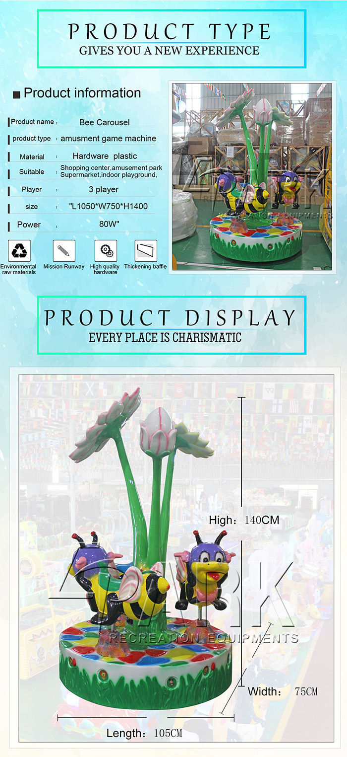 Outdoor Kiddy Ride Machine Bee Paradise 3 Players Coin Operated Amusement Park Carousel