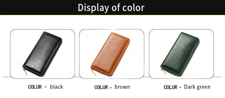 Double Zipper Design Men's Genuine Leather Long Wallet Luxury Purse with Nylon Lining