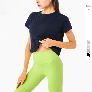 Wholesale Nylon Ladies Short Sleeve Running Top Loose Casual Fitness Yoga Sports T Shirt from china suppliers