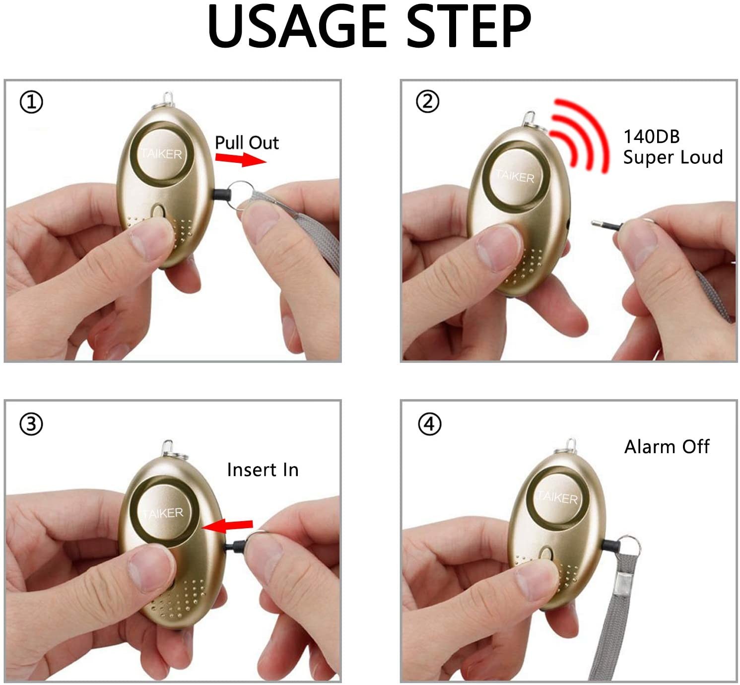 10 Packs Safesound Personal Alarm 125db 140db LED Wireless For Women Kids Elders