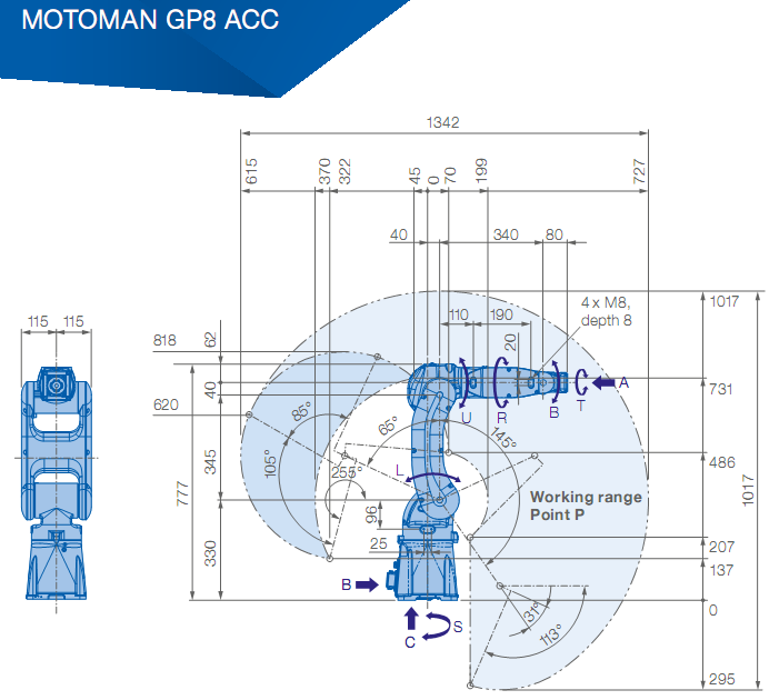 6 axis robot arm YASKAWA GP8 ACC pick and place machine in corrosive Environments 8kg Payload 727mm Arm industrial robot
