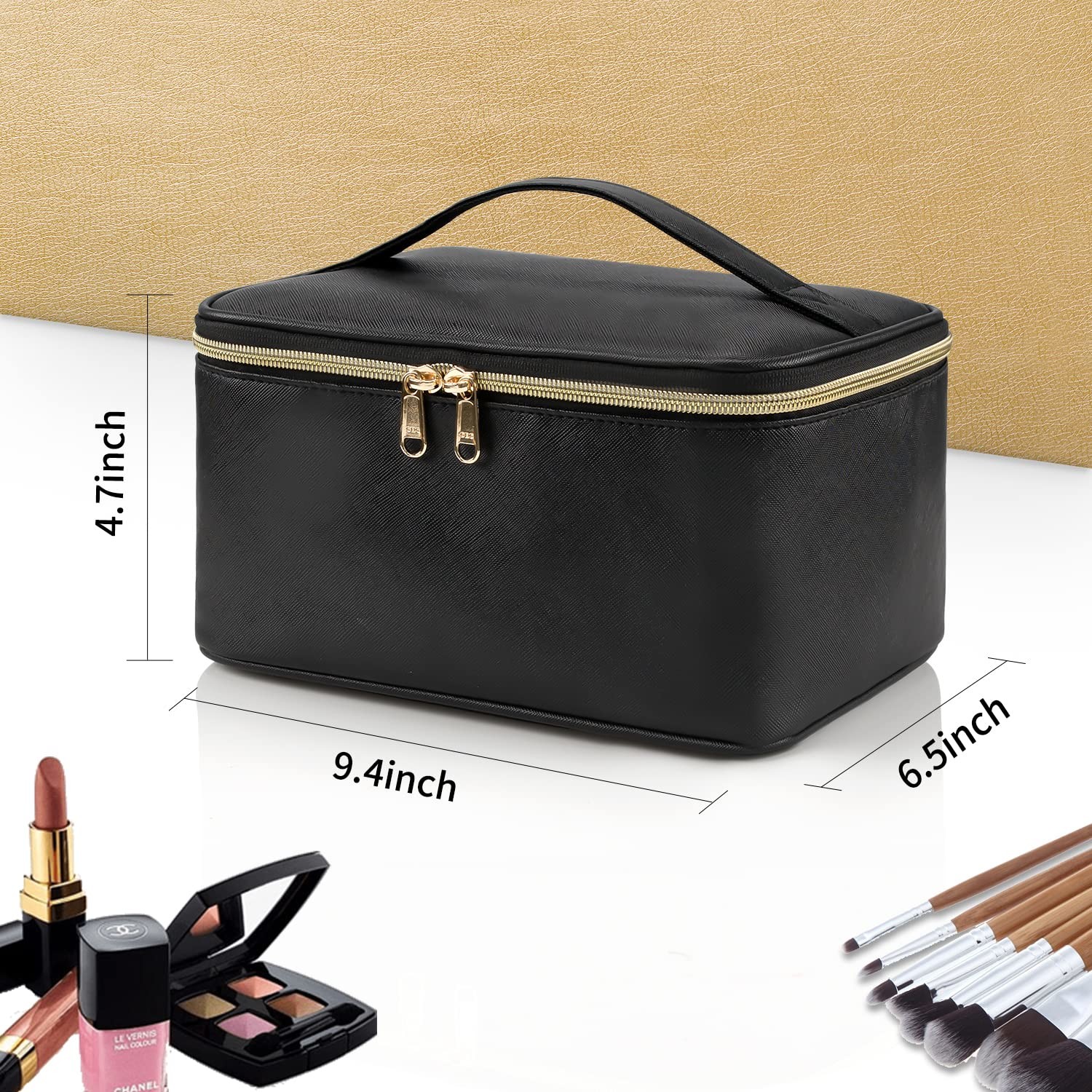 Ladies portable cosmeticbags waterproof double-layer zipper travel cosmetic bag with handle