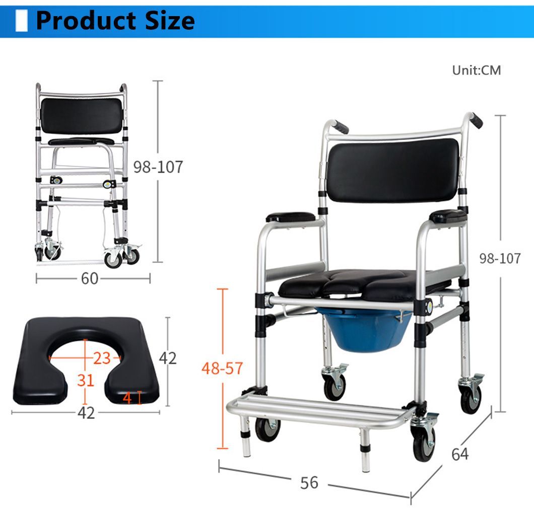 High Quality Durable Modern Comfortable Barrier Free Shower Chair Aluminum Toilet Wheelchair