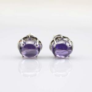 Wholesale 925 Silver Jewelry 8mmx10mm Oval Dome Purple Cubic Zircon Earrings(PSJ0434) from china suppliers