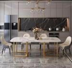 Square Faux Marble Dining Table 6 Chairs Light Luxury Style For Home Furniture