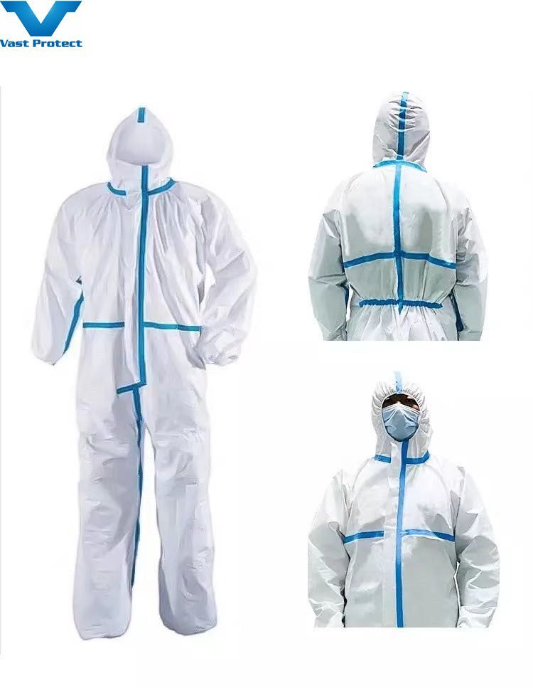 China Factory ISO PP+PE White Disposable Type5&6 Coveralls with Tape