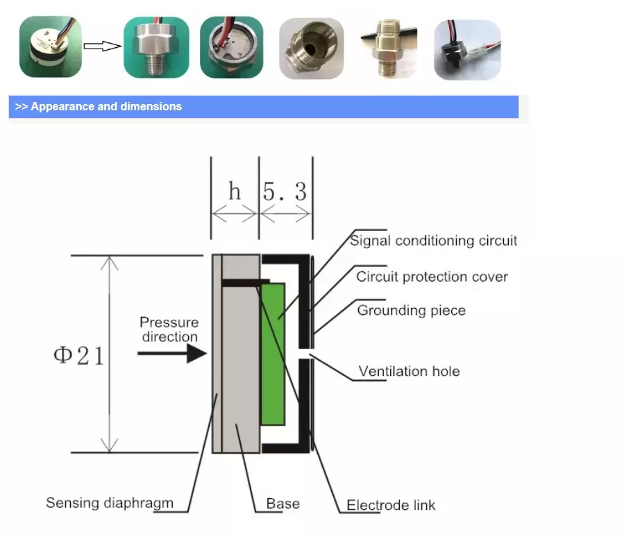 I2C Miniature Pressure Sensors , OEM Ceramic Small Pressure Transducer High Precision