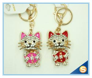 Wholesale Custom Latest Fashion Souvenir Zinc Alloy Lucky Cat Rhinestone Metal Key Chain from china suppliers