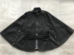 Black Cape Funnel Collar Ladies Wool Coat Melton Material With Belt TW64853
