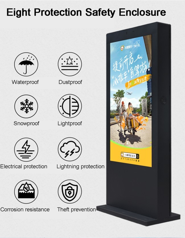 75 inch Full Screen Floor Standing Advertising Display Standing player with 4K Ultra HD Resolution and Aluminum Alloy Frame