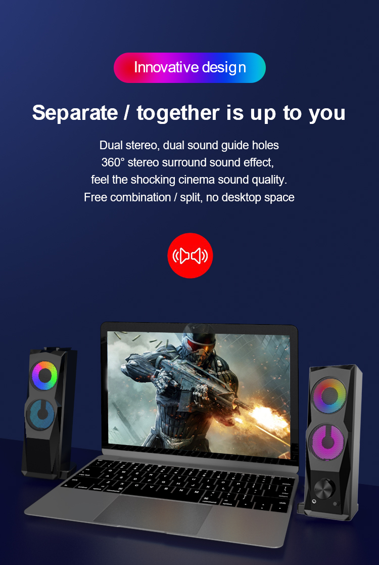 Multimedia Portable 2.0 Channel USB PC Powered RGB Gaming Computer Speakers for CKD SKD