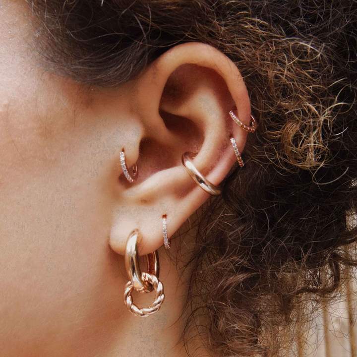 ODM 925 Sterling Silver Hoop Earrings Medium With Small 18K Gold Vermeil Plating