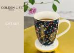 360ml Capacity Ceramic Gift Set Secret Garden Purple Flowers With Lid Pvc