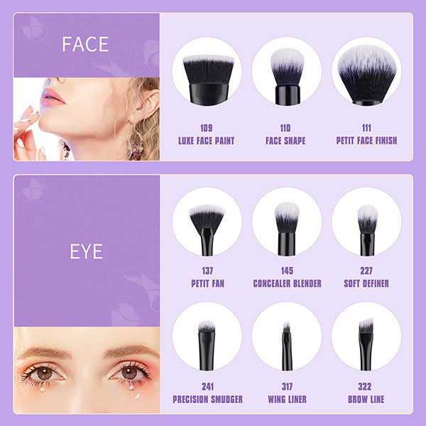 9pcs Pansy Purple Jessup Makeup Brushes Set With Aluminium Ferrule
