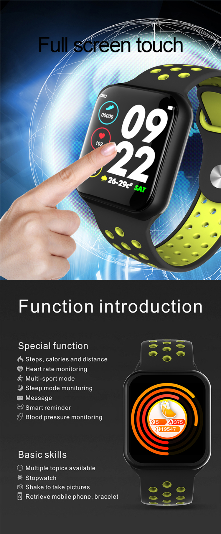 F8 1.54Inch Kids Waterproof Smartwatch Sport Pedometer Full Touch Wrist Watch For Iphone