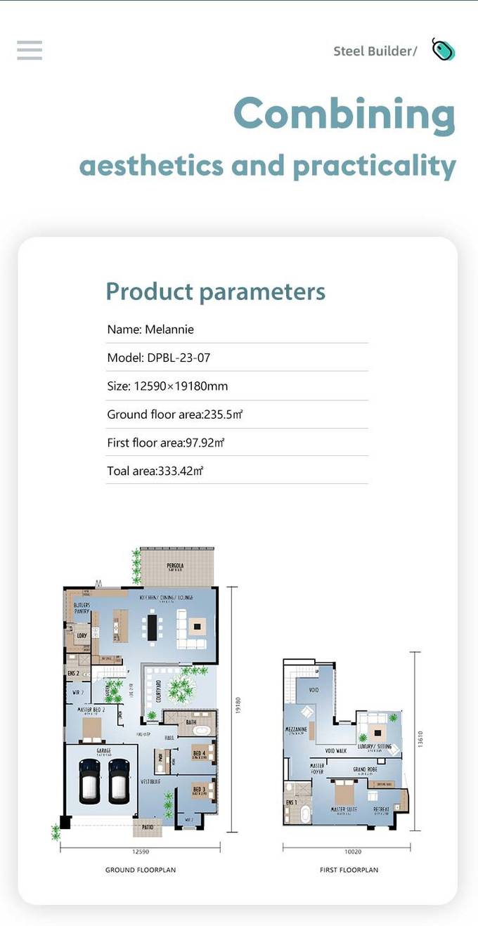 Residential Light Gauge Steel Framing: Modern Prefabricated Solutions​ 2 Layer Villa ISO 9001