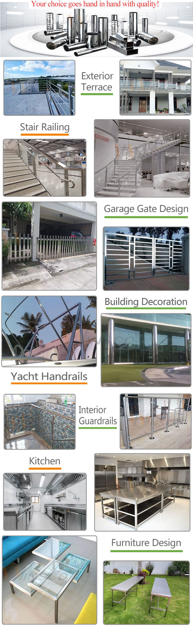 Accurate Size Stainless Steel Square Tube 20mmx20mm 40mmx40mm 50mmx50mm 201 304 316 Grade Welded
