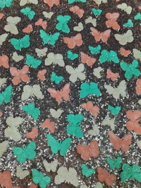 Colorful Butterfly High quality Soft Sequin Embroidered Fabric Patttern Piece
