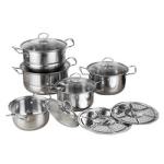 Glass Lid Stainless Steel 410 Cookware Set 12pcs Steamer Food Cooking Soup Pot