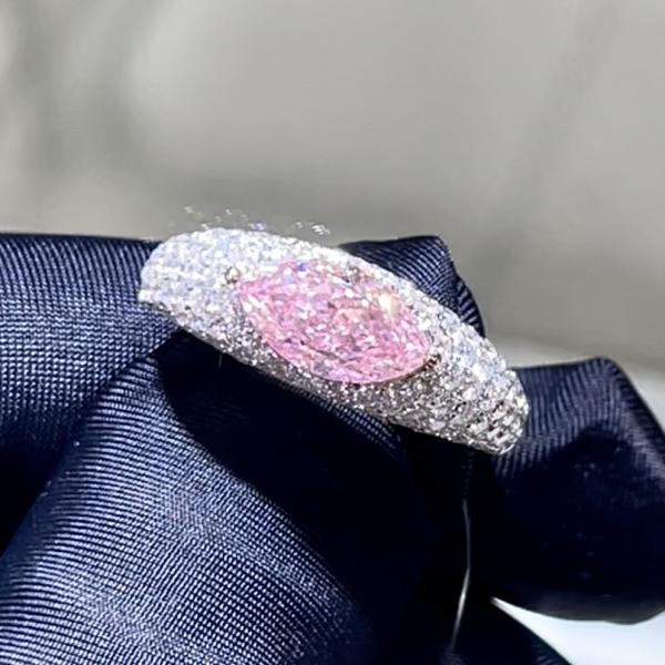 18k Marquise Shape Ring Lab Grown Pink Diamond Ring Special Design Luxury