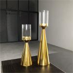 Golden Brass Taper Wedding Candle Holders Centerpiece Pillar 2 Pcs Set