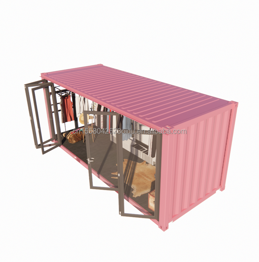Customized Color Steel Frame 20ft Prefab Container Clothing Store Kiosk Booth Mobile Shop with Galvanized Steel Bending