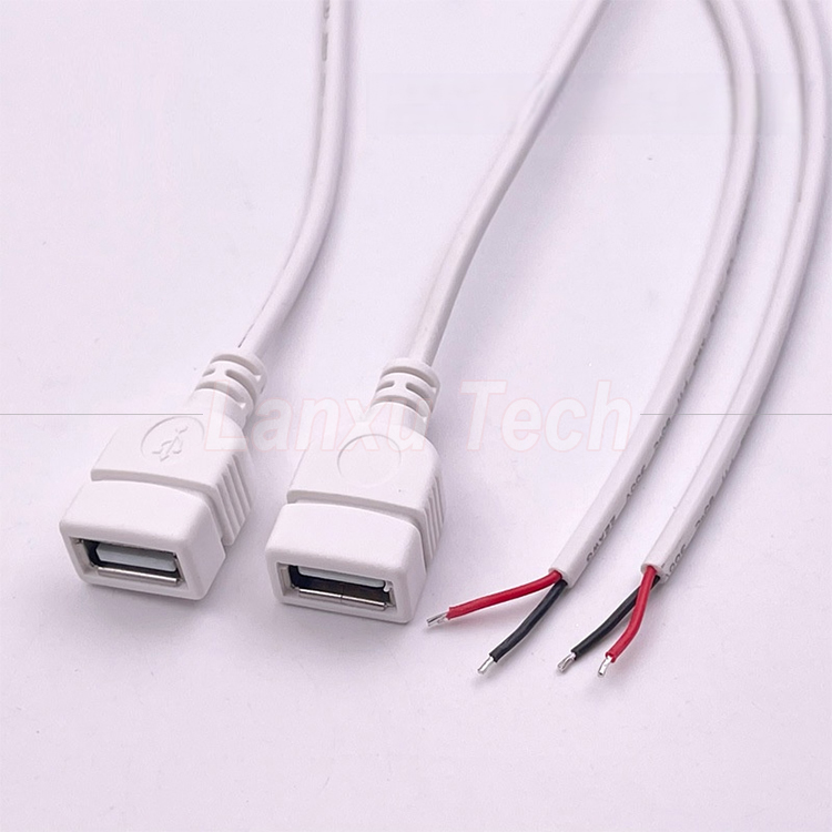 5V White USB Female to Open Bare Wires Pigtail End Cable for LED Strip