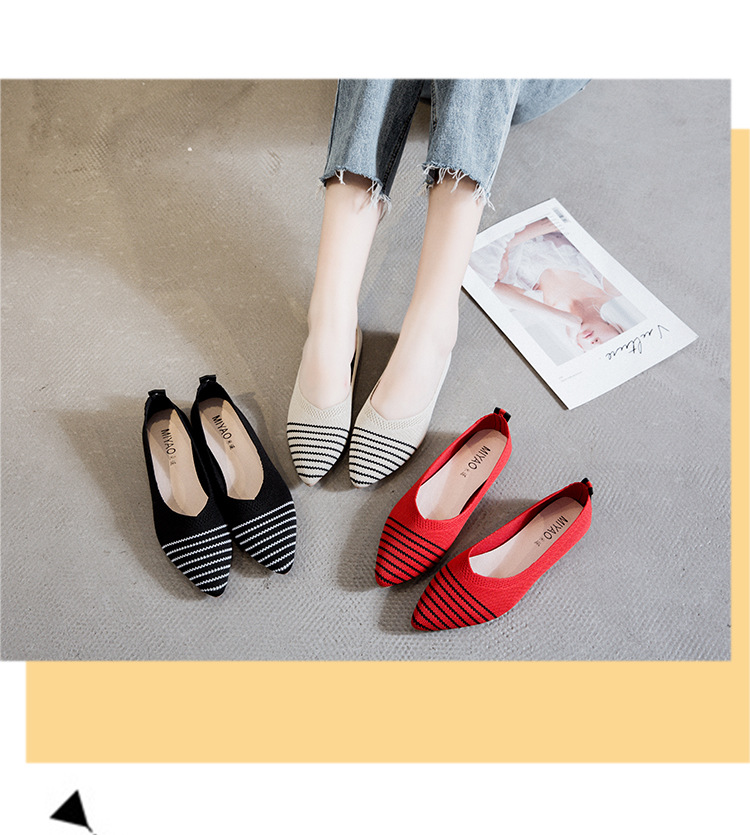 Knitted Pointed Flat Bottomed Daily All Match Women'S Loafers Lady Shoes Women Flats Shoes