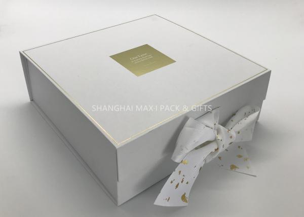 Small / Big Plain White Cardboard Gift Boxes With Lids Ribbon Bow Gold Foil Hot