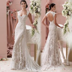 Wholesale Romantic White Mermaid Wedding Dresses Perspective Lace Slim Waist Mermaid Wedding Dress from china suppliers