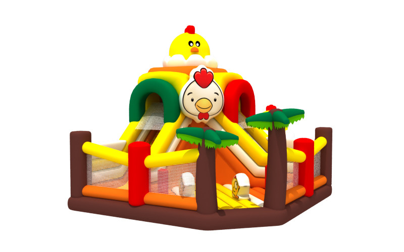 0.55mm Pvc Inflatable Fun Park Chicken Cartoon Theme Inflatable Bouncy Castle Dry Slide