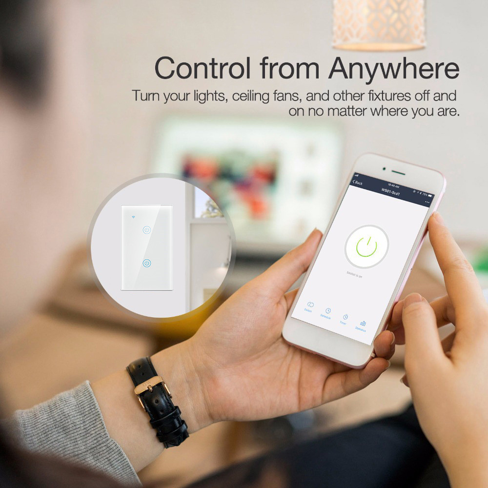 Glomarket Us AU Standard Tuya Wifi Smart Switch 2 Gang No Neutral Wall Switch Smart Life App Control Light Switch