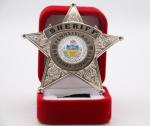 Star shape red velvet boxes short delivery time custom badge police