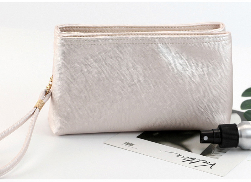Double Zipper L200mm Water Resistant PU Cosmetic Bag