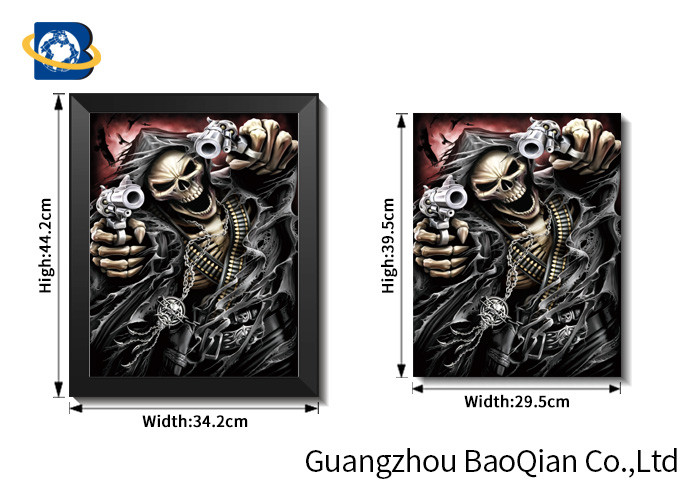3d lenticular decorative wall 3d picture with black frame , 3d flipped image with skull