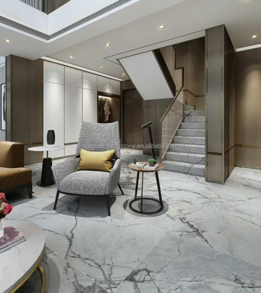 Polished Arabescato White Italian Marble Slab for Modern Wall and Round Dining Table