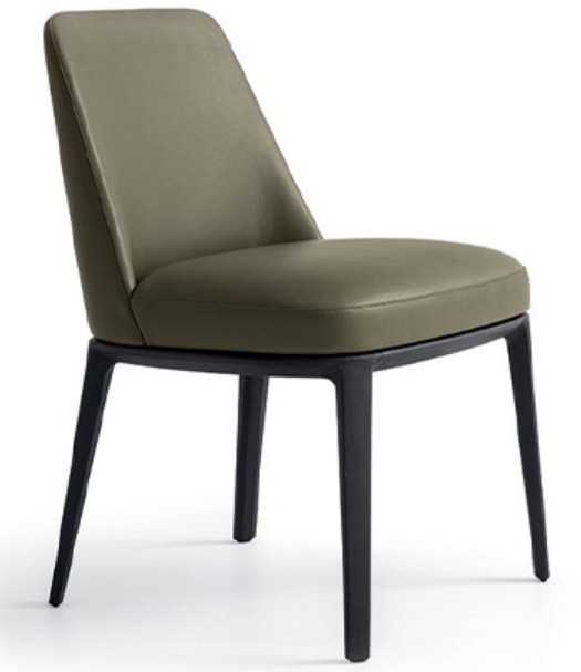 Wearproof Cream Leather Dining Room Chairs With Black Legs